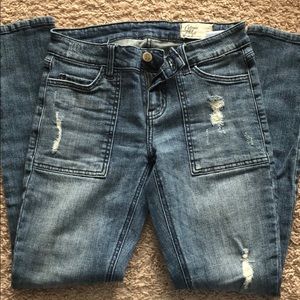 Cosmic Blue Love distressed skinny jean